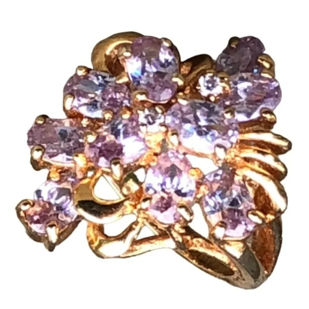RSC 18kt Yellow Gold Electroplate Ring with Cluster of Clear Crystal Stones Sz 7 - Picture 3 of 9